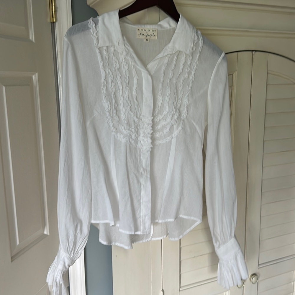 Free people sheer white button up